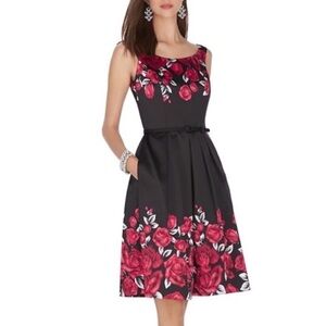 White House Black Market Sleeveless Satin Rose Fit and Flare Dress Womens 12